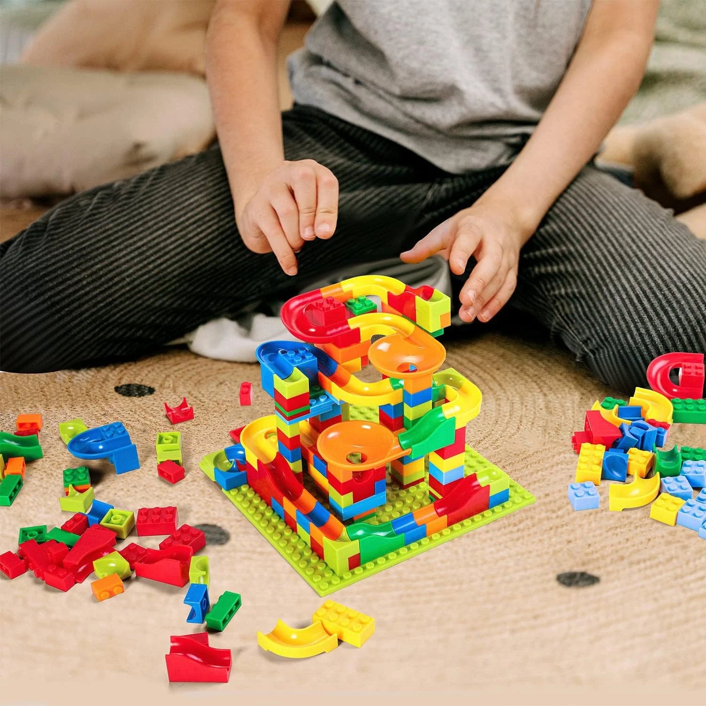 Run Building Blocks for Kids Ages 4-8, 168 PCS Classic Big Size Blocks Set, Crazy Run Building Blocks with 4 Balls Race Track, Educational Toys Bricks Set Christmas Birthday Toy for Boys Girls