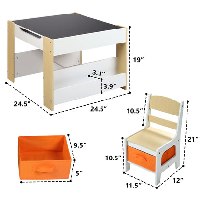 4 in 1 Kids Table 2 Chairs Set, Activity Table for Toddler with Storage Shelf, Natural
