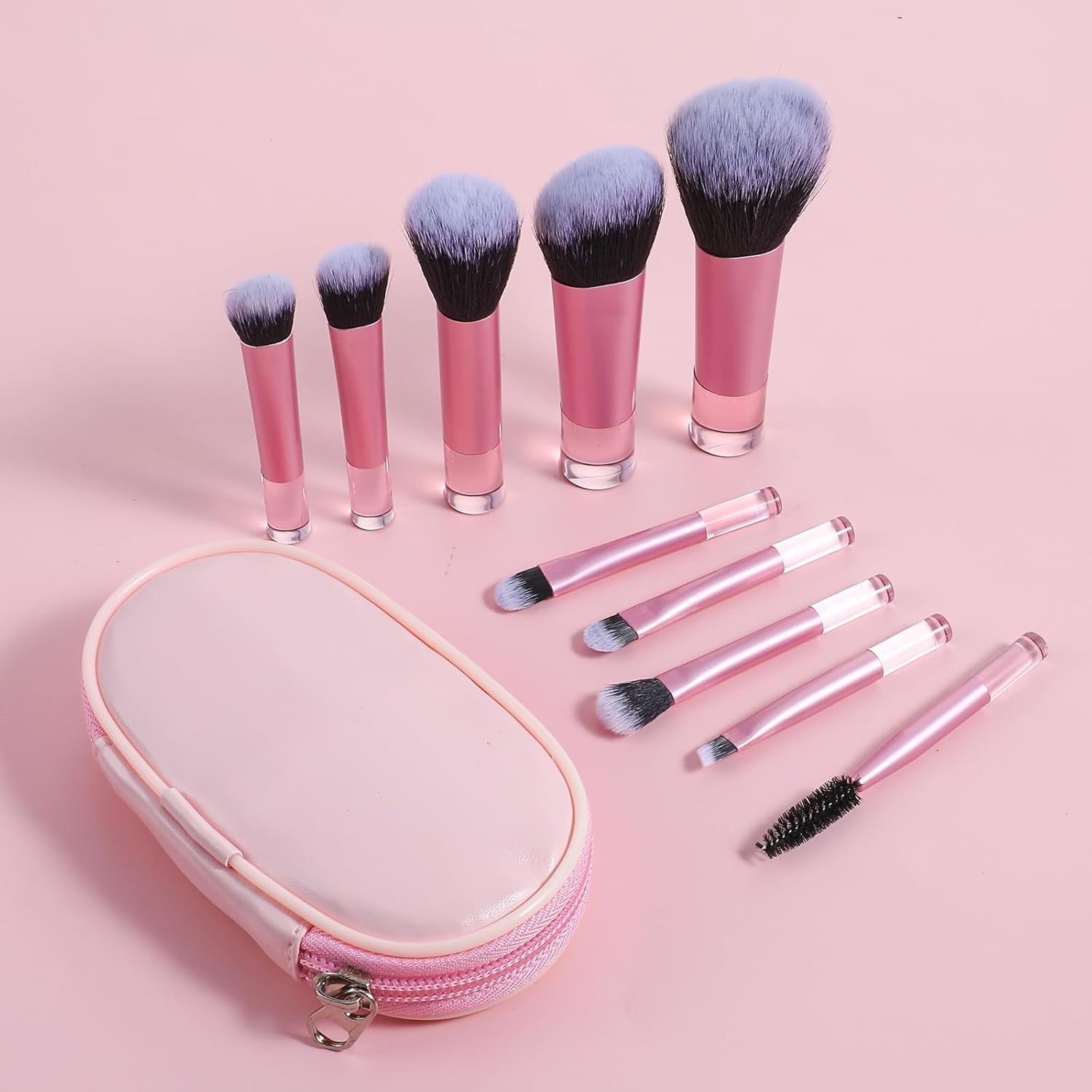 10 Pcs Travel Makeup Brushes, Mini Makeup Brushes Travel Set with Case Portable Travel Size Makeup Brushes Cosmetic Brushes Kit for Foundation Eyeshadow Highlight Contour Blush & Concealer