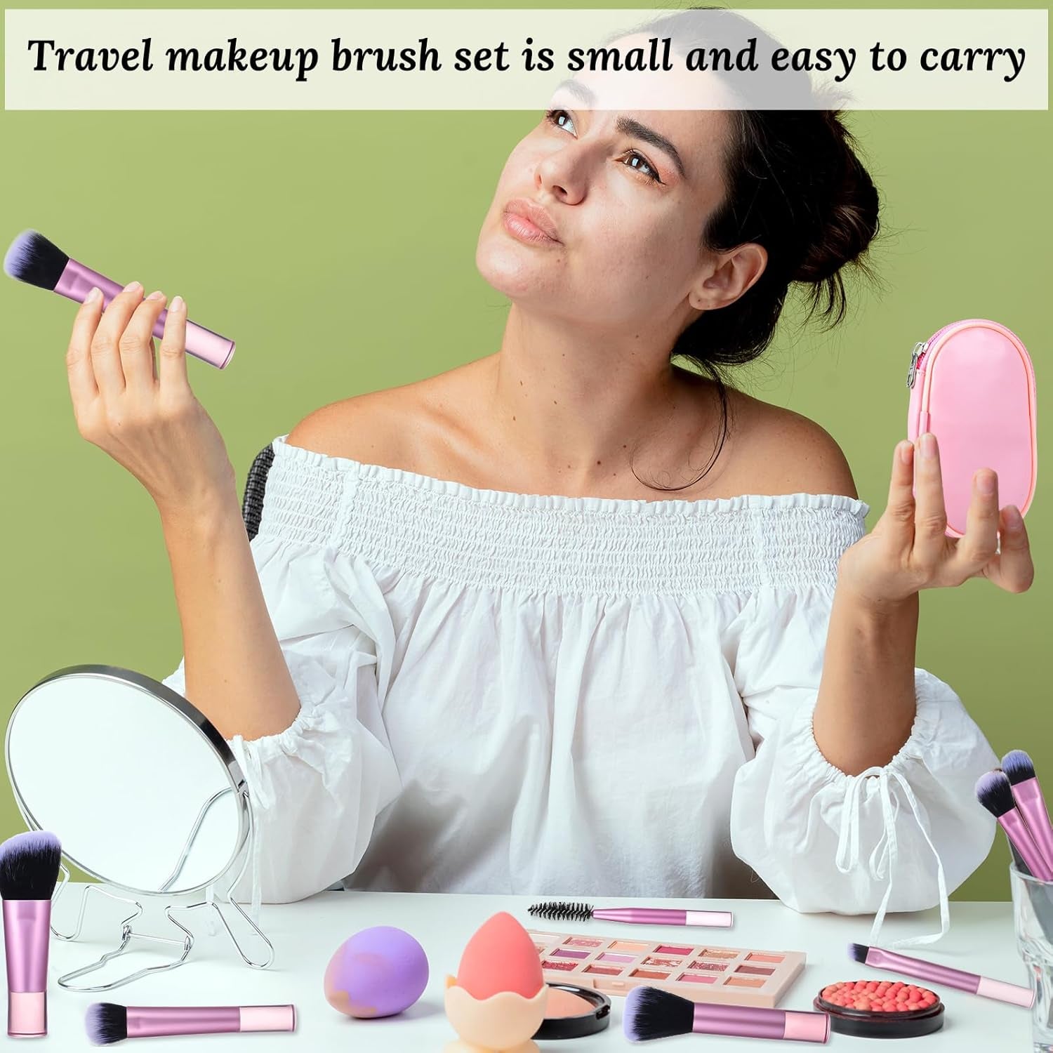 10 Pcs Travel Makeup Brushes, Mini Makeup Brushes Travel Set with Case Portable Travel Size Makeup Brushes Cosmetic Brushes Kit for Foundation Eyeshadow Highlight Contour Blush & Concealer