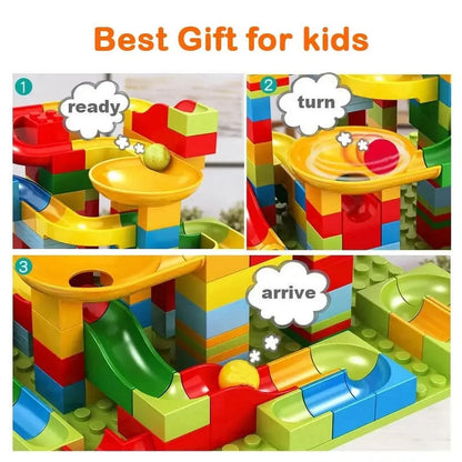 Run Building Blocks for Kids Ages 4-8, 168 PCS Classic Big Size Blocks Set, Crazy Run Building Blocks with 4 Balls Race Track, Educational Toys Bricks Set Christmas Birthday Toy for Boys Girls