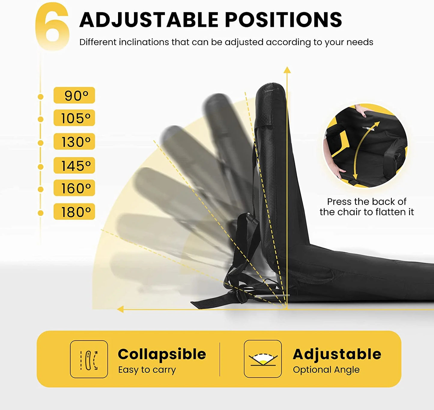 20" Standard Width Reclining Stadium Seat Chairs with Backrest and Armrests, Portable Cushions for Bleachers, 1 Pack