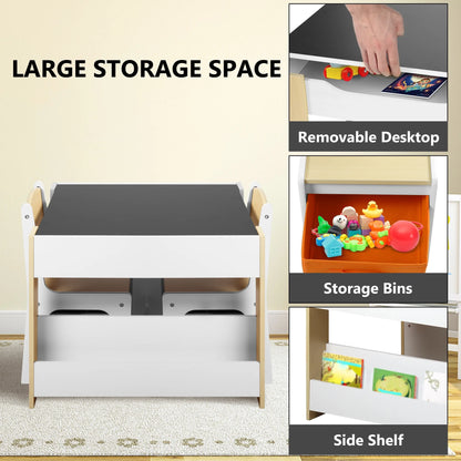 4 in 1 Kids Table 2 Chairs Set, Activity Table for Toddler with Storage Shelf, Natural