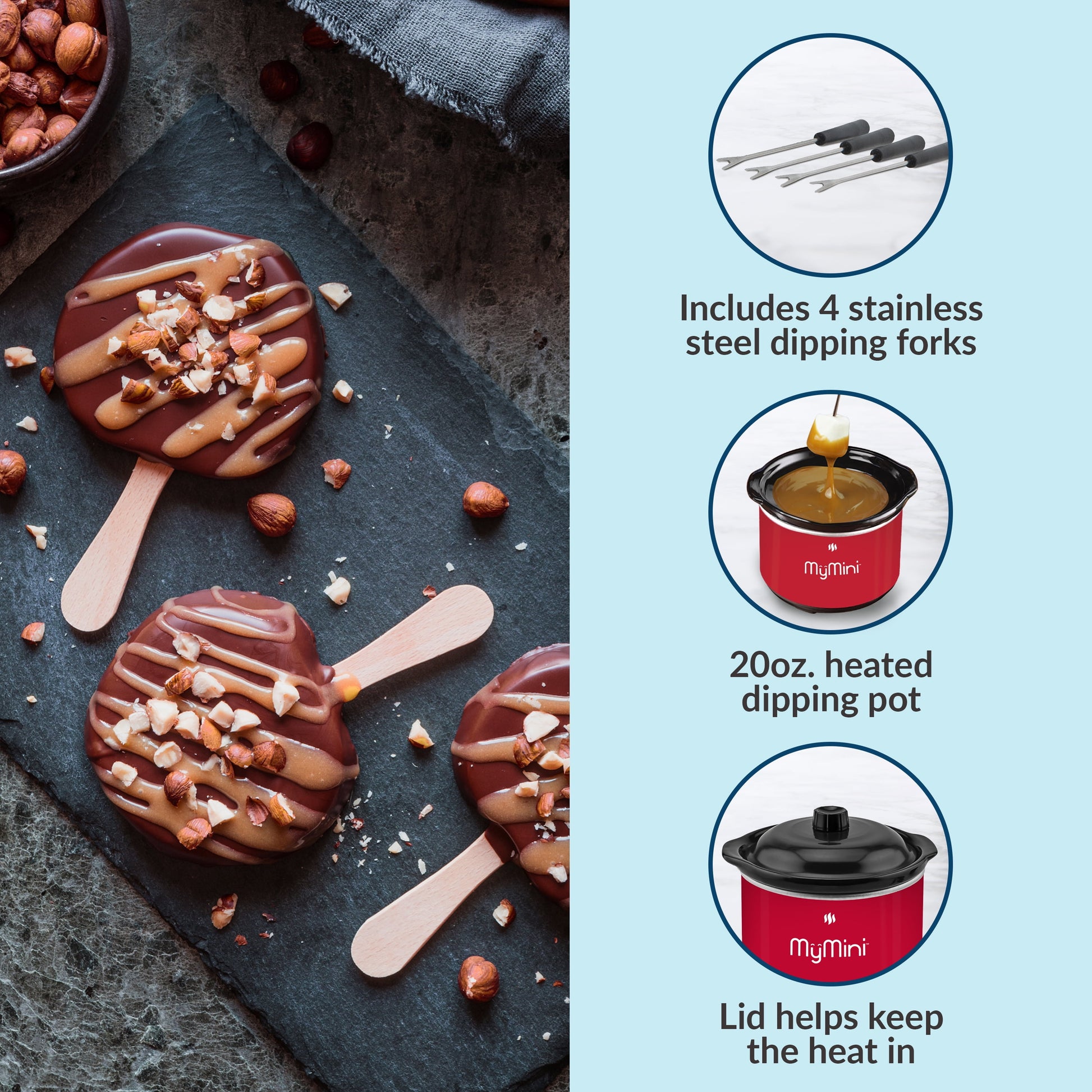 (3 Pack)  20 Oz Chocolate Fondue Dipping Pot, 40-Watts, Nonstick Ceramic, Red