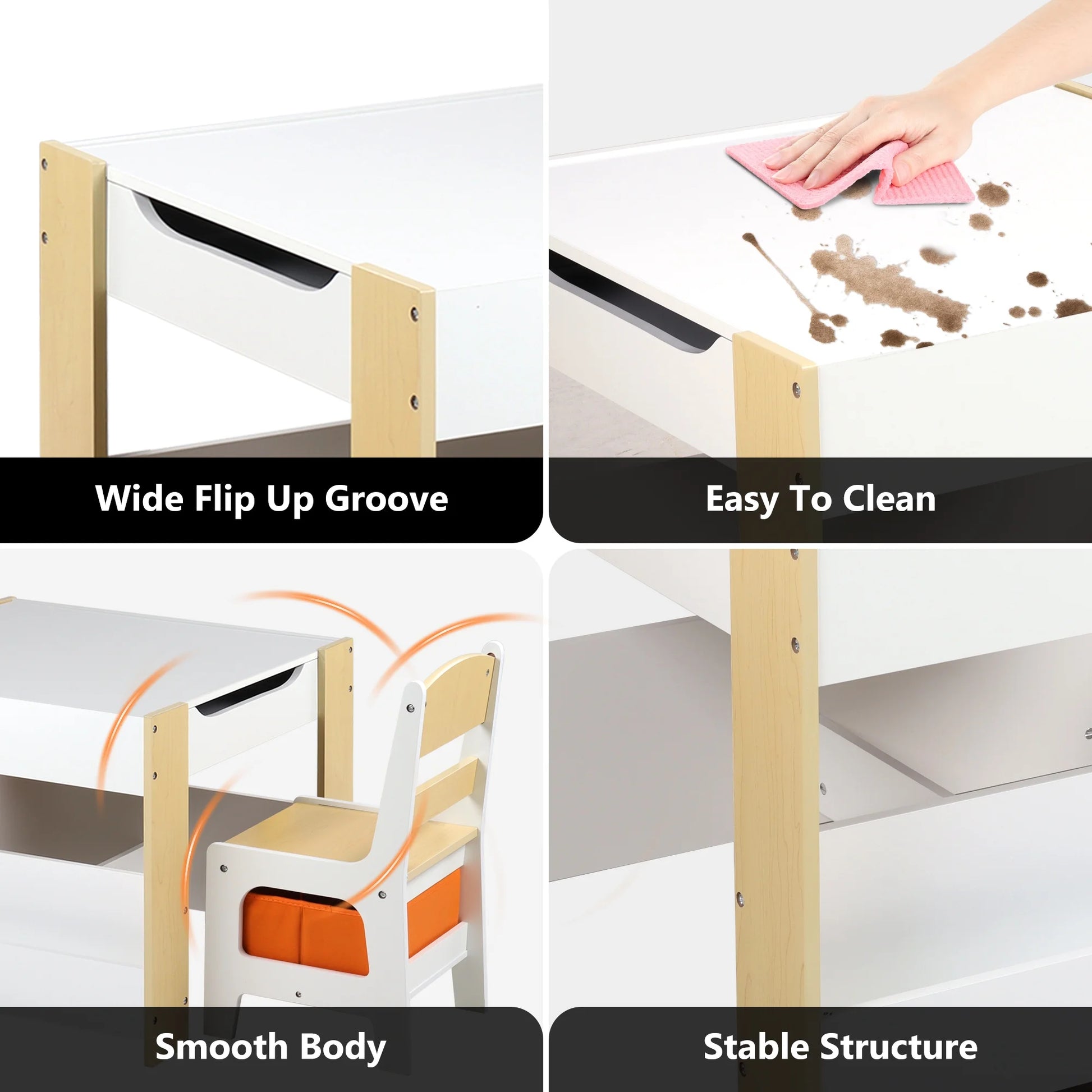 4 in 1 Kids Table 2 Chairs Set, Activity Table for Toddler with Storage Shelf, Natural