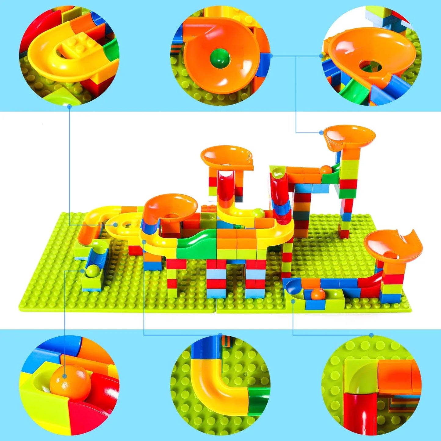 Run Building Blocks for Kids Ages 4-8, 168 PCS Classic Big Size Blocks Set, Crazy Run Building Blocks with 4 Balls Race Track, Educational Toys Bricks Set Christmas Birthday Toy for Boys Girls