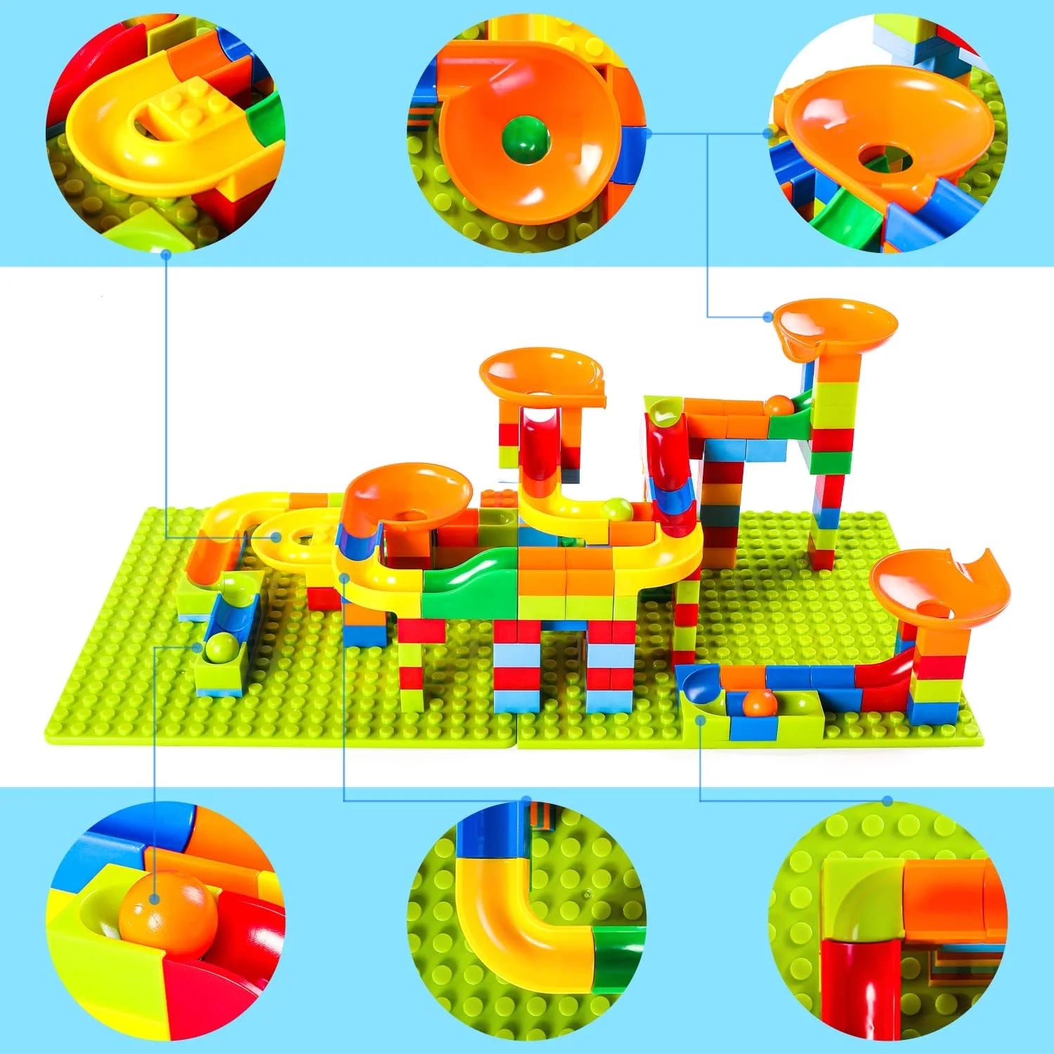 Run Building Blocks for Kids Ages 4-8, 168 PCS Classic Big Size Blocks Set, Crazy Run Building Blocks with 4 Balls Race Track, Educational Toys Bricks Set Christmas Birthday Toy for Boys Girls