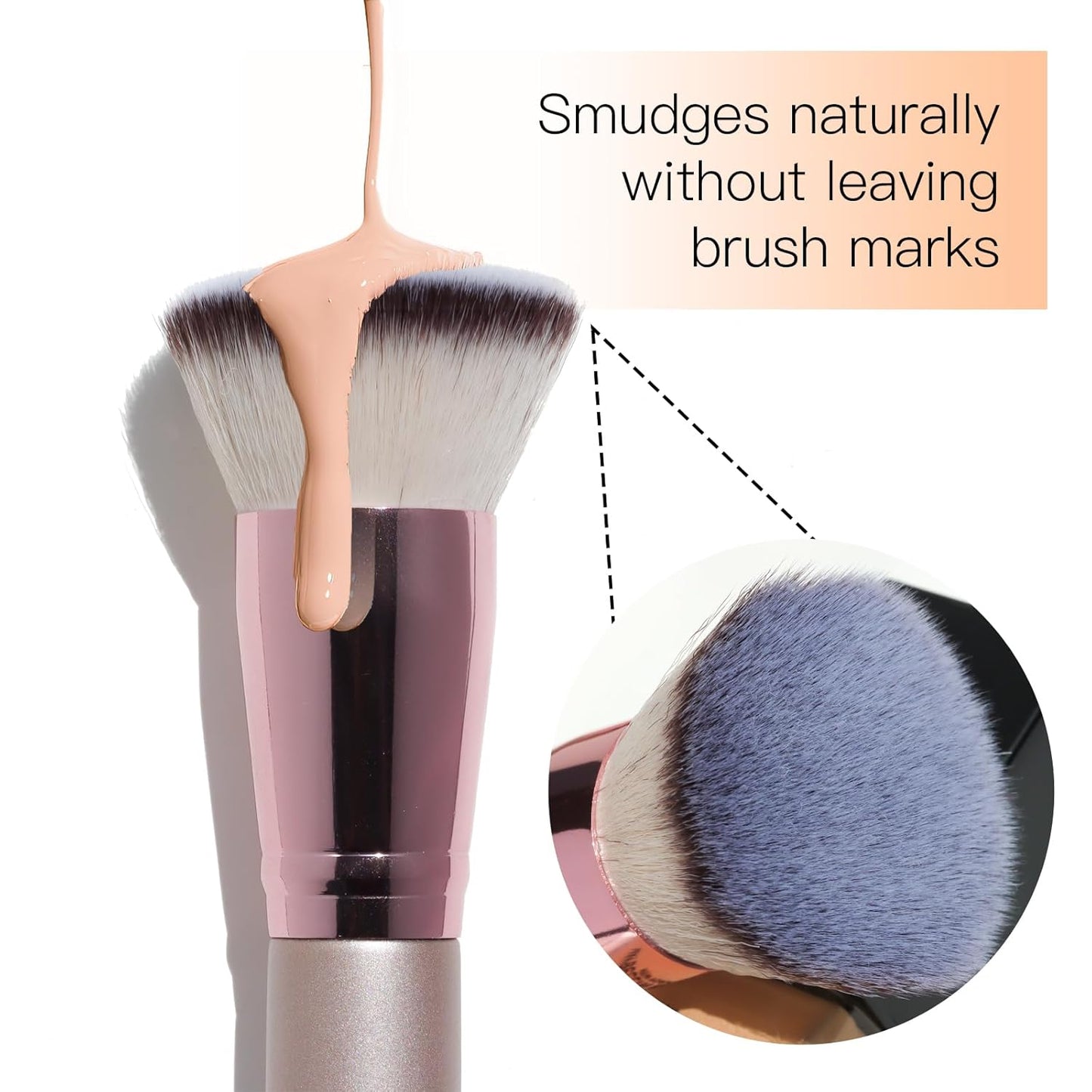 Foundation Brush Flat Top -Kabuki Makeup Brushes Foundation Brush for Liquid Makeup Cream Powder,The Big Fiber Bristles,Stippling Buffing Blending Good Premium Face Makeup Brush Set Tools Rose Gold