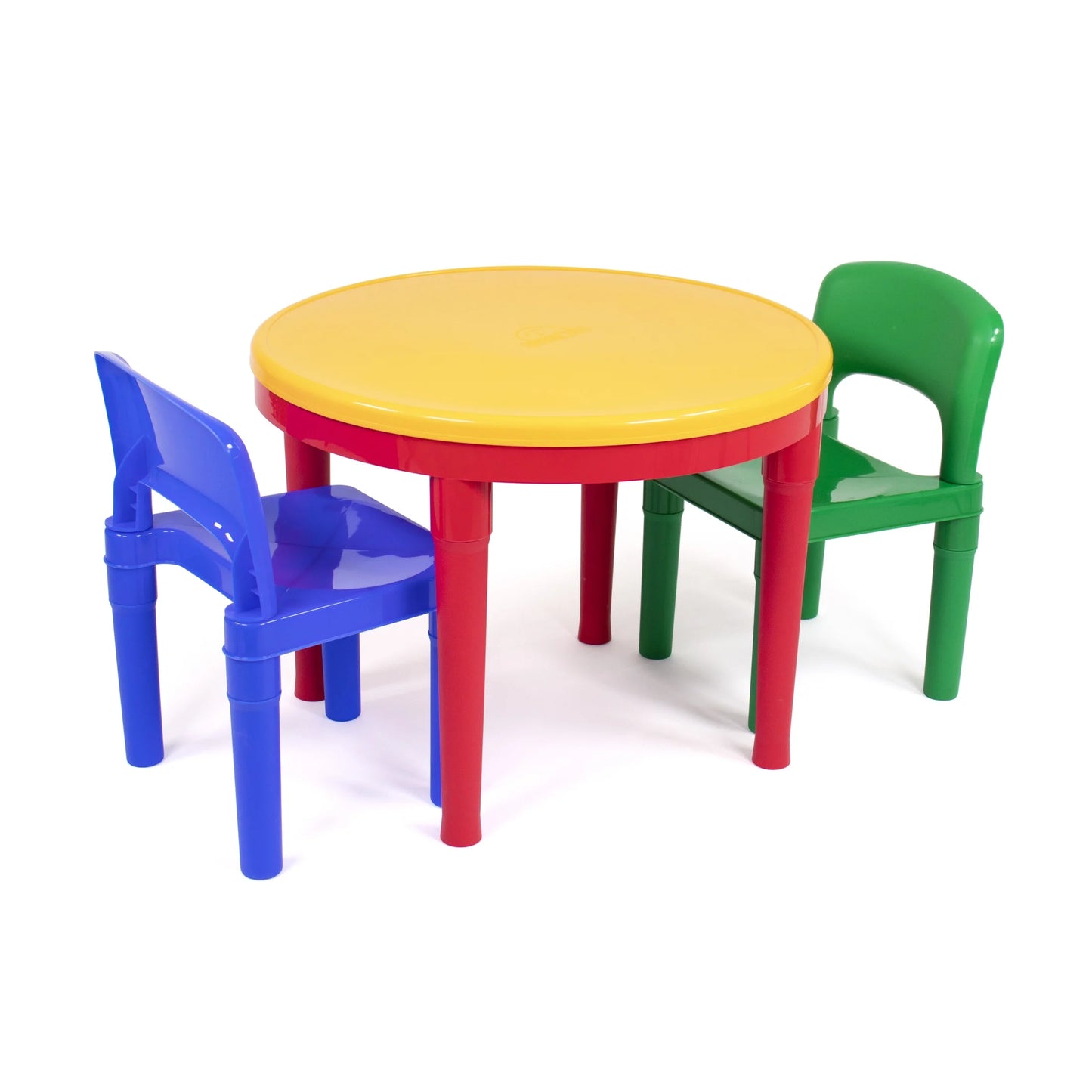 Primary Toddler 2-In-1 Plastic Building Blocks-Compatible Activity Table and 2 Chairs Set, Round, Primary