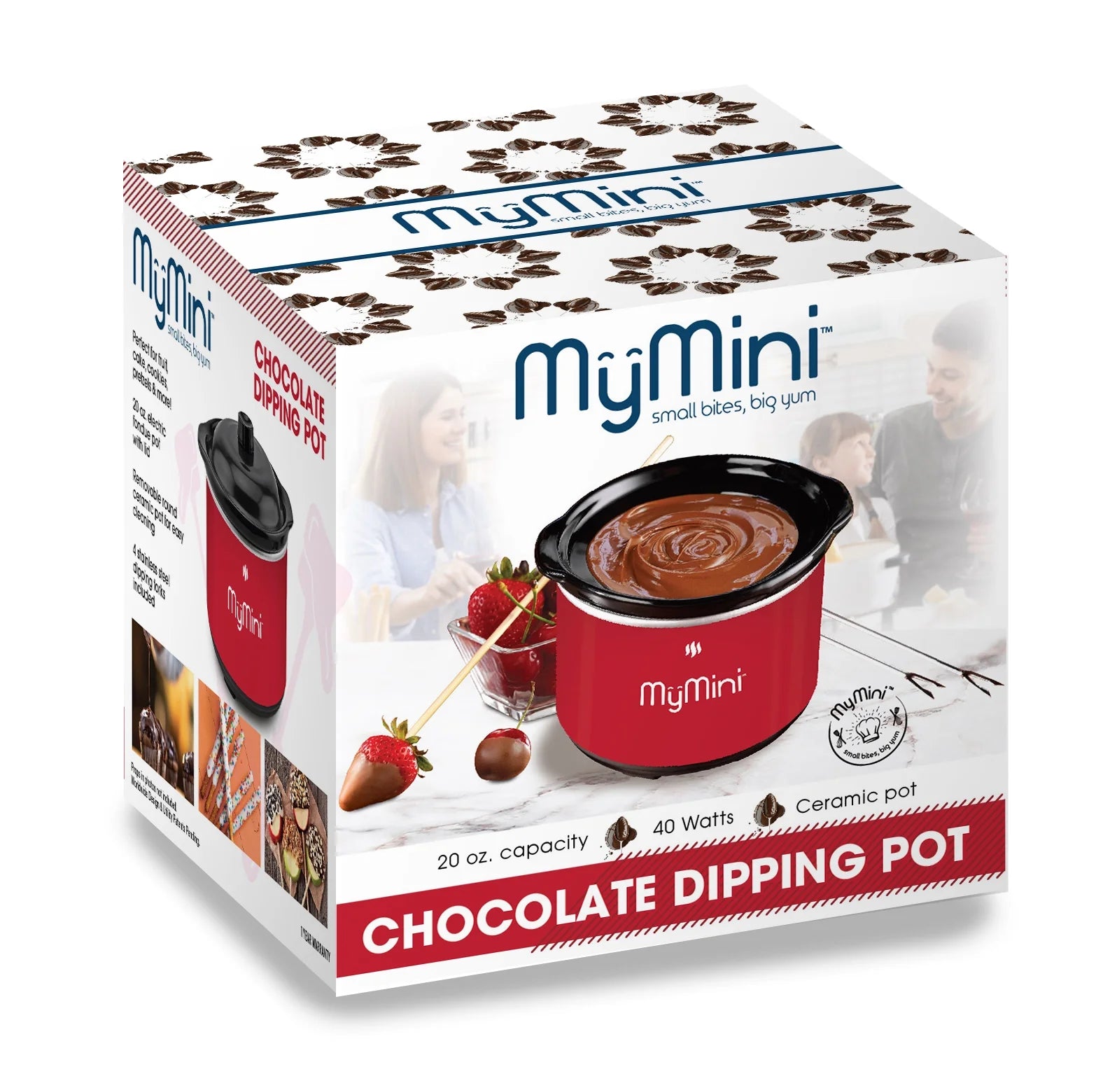 (3 Pack)  20 Oz Chocolate Fondue Dipping Pot, 40-Watts, Nonstick Ceramic, Red