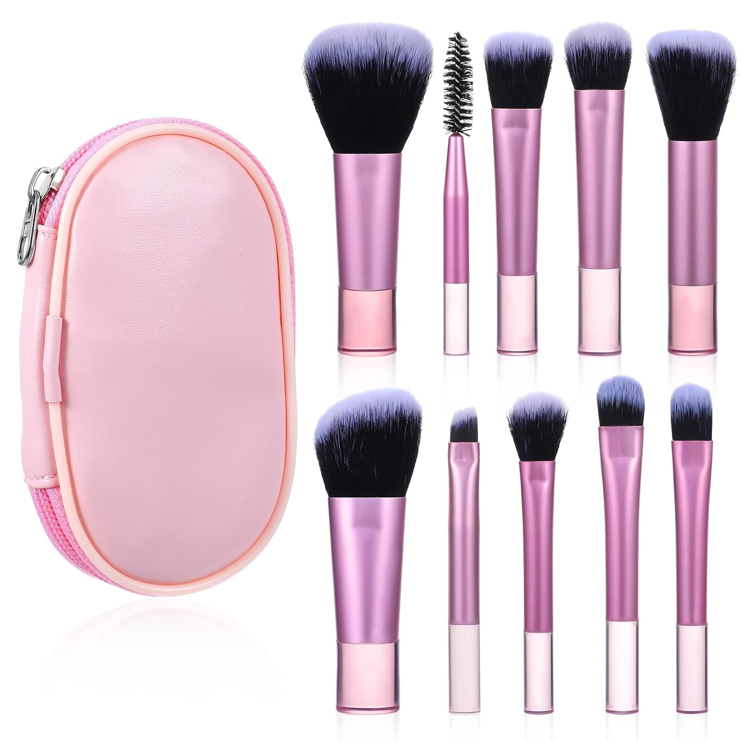 10 Pcs Travel Makeup Brushes, Mini Makeup Brushes Travel Set with Case Portable Travel Size Makeup Brushes Cosmetic Brushes Kit for Foundation Eyeshadow Highlight Contour Blush & Concealer