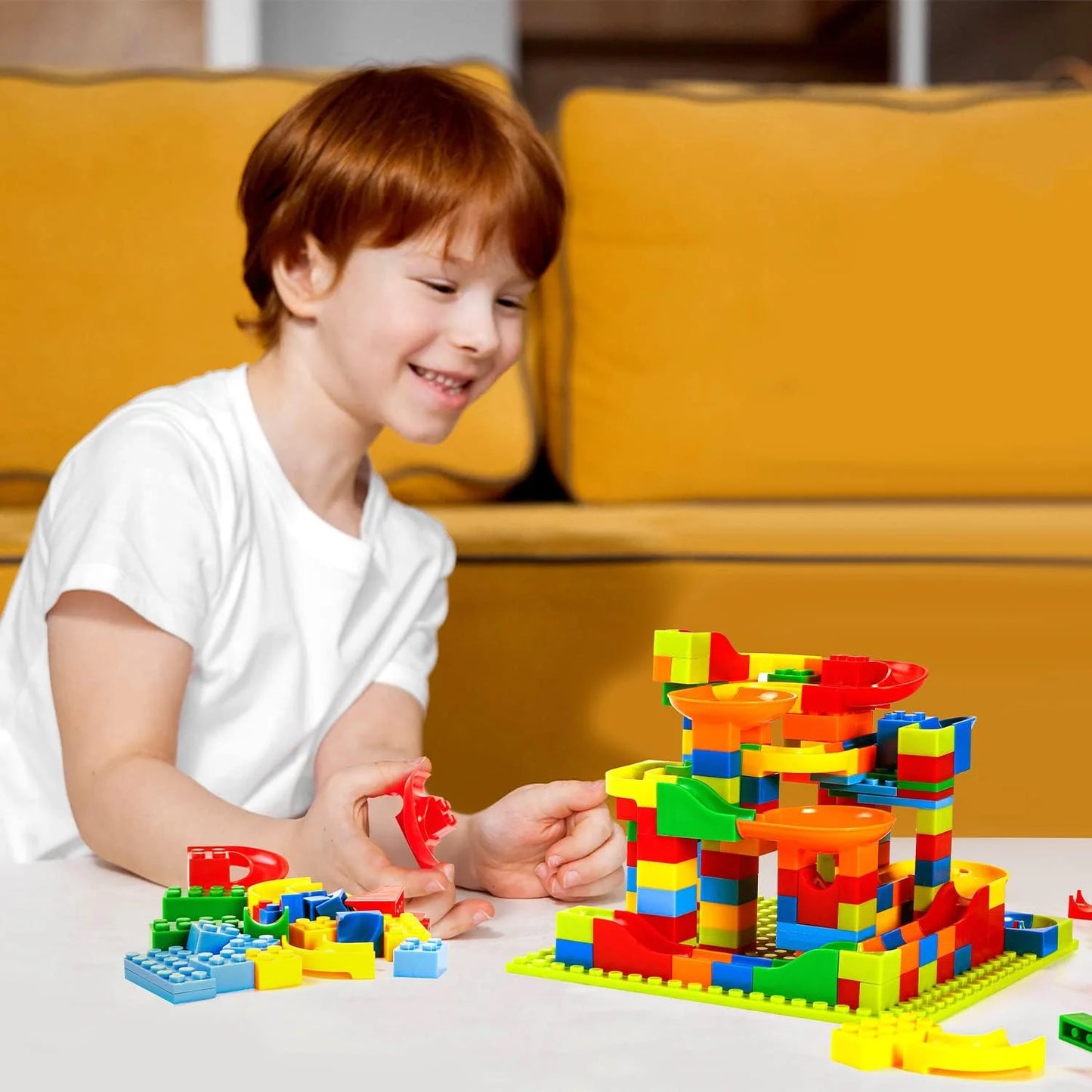 Run Building Blocks for Kids Ages 4-8, 168 PCS Classic Big Size Blocks Set, Crazy Run Building Blocks with 4 Balls Race Track, Educational Toys Bricks Set Christmas Birthday Toy for Boys Girls